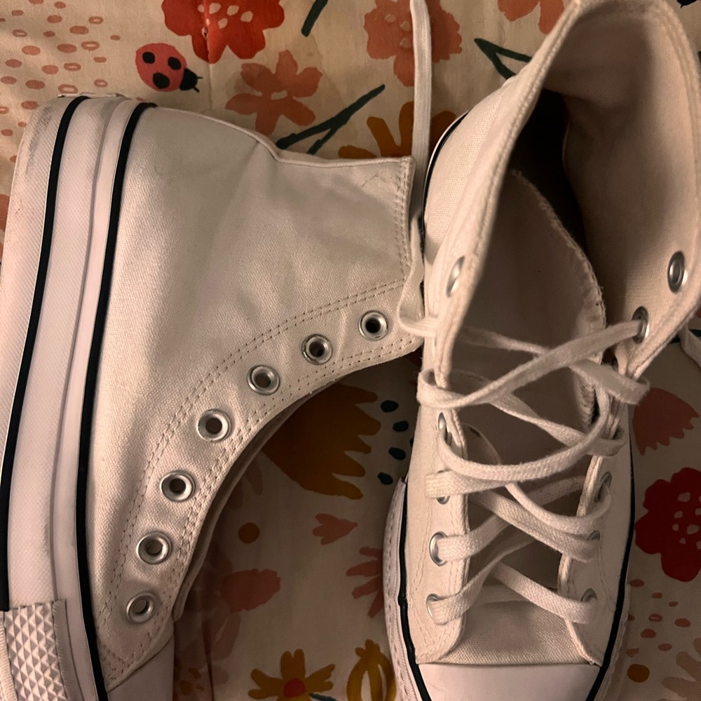 Cream Lace-Up High-Top Sneakers